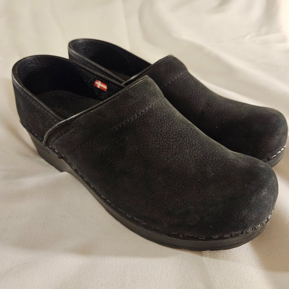 Sanita Black Leather Mules